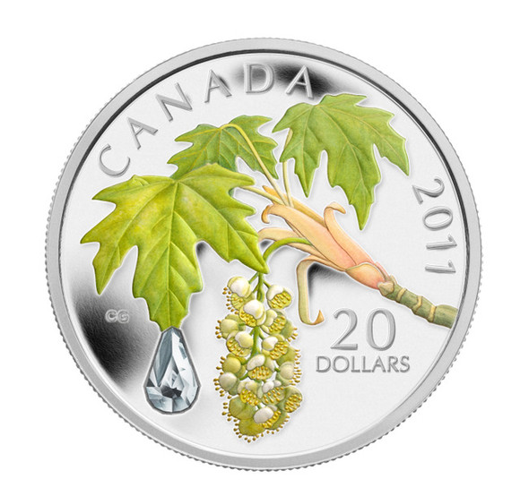 2011 $20 FINE SILVER COIN - MAPLE LEAF CRYSTAL RAINDROP