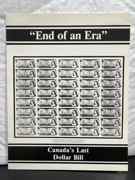 $1 CANADIAN DOLLAR BILL "END OF AN ERA" UNCUT THREE BILL SHEET