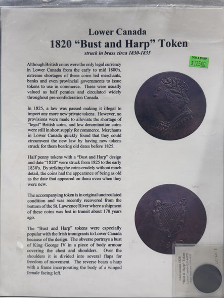 1820 LOWER CANADA: "BUST AND HARP" TOKEN (UNCIRCULATED)