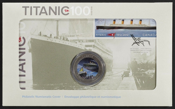 2012 25-CENT - TITANIC 100 - PHILATELIC NUMISMATIC COVER (COLOURED COIN)