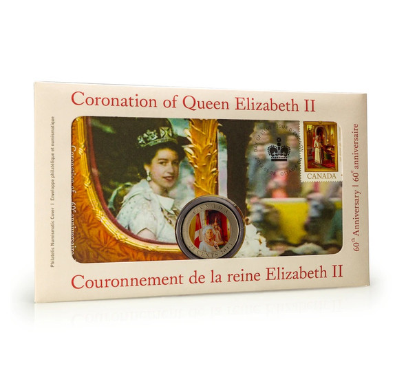2013 25-CENT - CORONATION OF QUEEN ELIZABETH II - PHILATELIC NUMISMATIC COVER (COLOURED COIN)