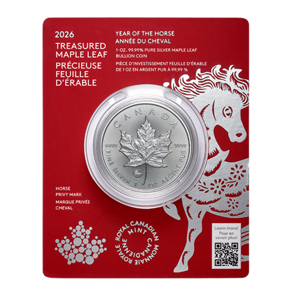 2026 $5 TREASURED MAPLE LEAF: YEAR OF THE HORSE - 1 OZ PURE SILVER  BULLION COIN