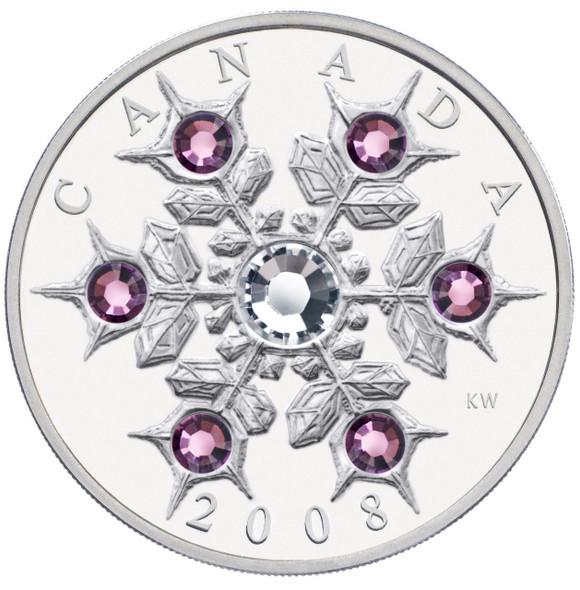2008 $20 FINE SILVER COIN - CRYSTAL SWAROVSKI AMETHYST SNOWFLAKE