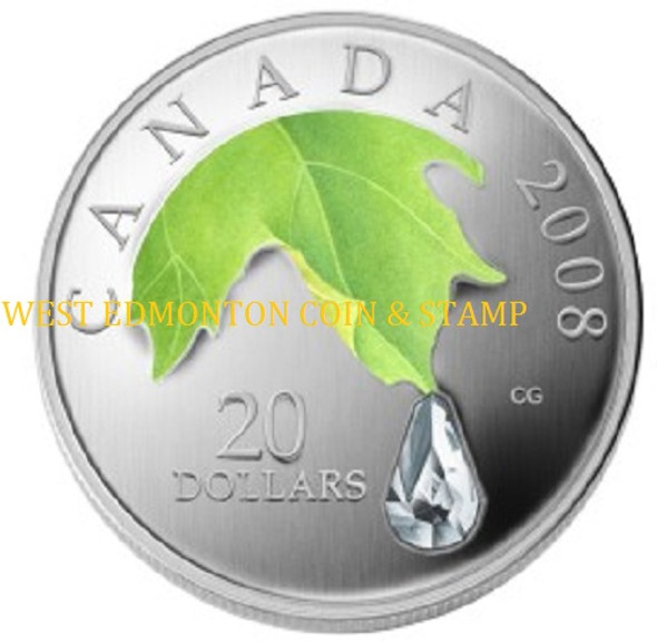 (SALE) 2008 $20 FINE SILVER COIN - CRYSTAL RAINDROP
