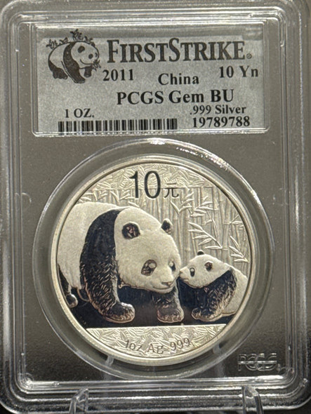 E-TRANSFER ONLY - 2011 1oz 10 YUAN FIRST STRIKE PCGS GEM BU GRADED FINE SILVER COIN