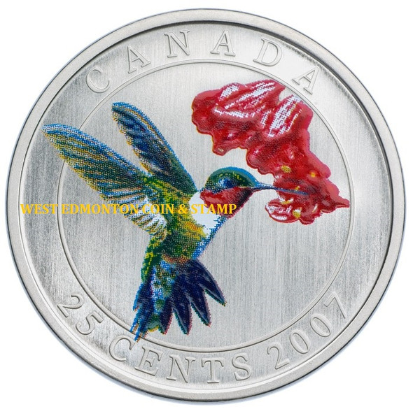 2007 25 CENT COIN - RUBY-THROATED HUMMINGBIRD (FIRST IN SERIES)