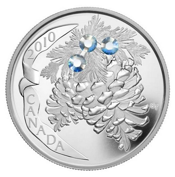 2010 $20 FINE SILVER COIN - HOLIDAY PINECONES - MOONLIGHT