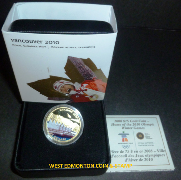 2008 OLYMPIC $75 14KT GOLD COIN - HOME OF THE 2010 OLYMPIC WINTER GAMES