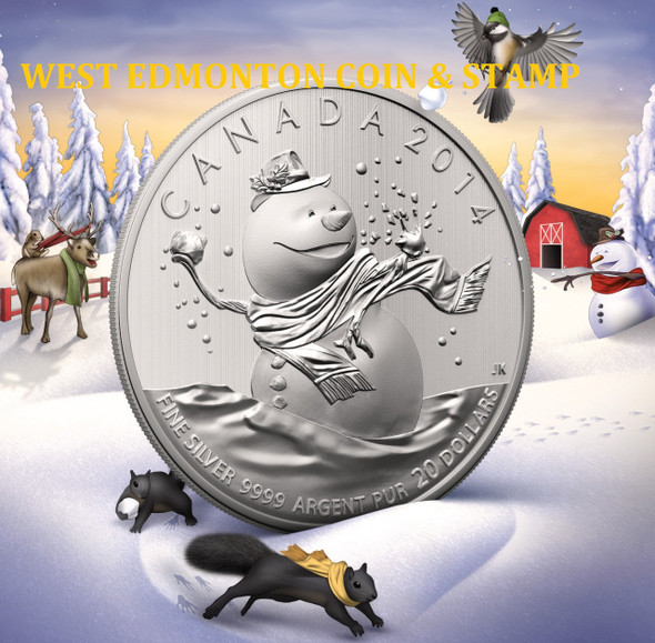 2014 $20 FINE SILVER COIN - SNOWMAN