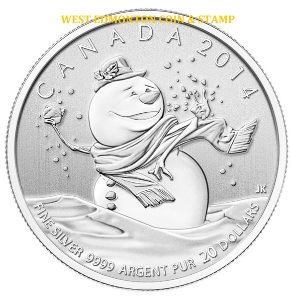 2014 $20 FINE SILVER COIN - SNOWMAN