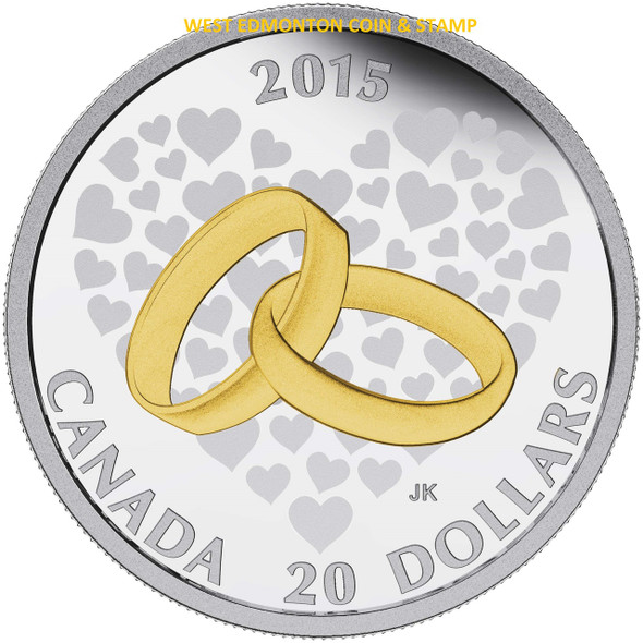 2015 $20 FINE SILVER COIN - WEDDING - GOLD PLATED WEDDING RINGS (NO BEAUTY BOX) 2015 $20 FINE SILVER COIN - WEDDING - GOLD PLATED WEDDING RINGS (NO BEAUTY BOX)
