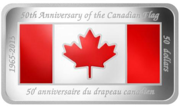 2015 $50 FINE SILVER COIN 50TH ANNIVERSARY OF THE CANADIAN FLAG