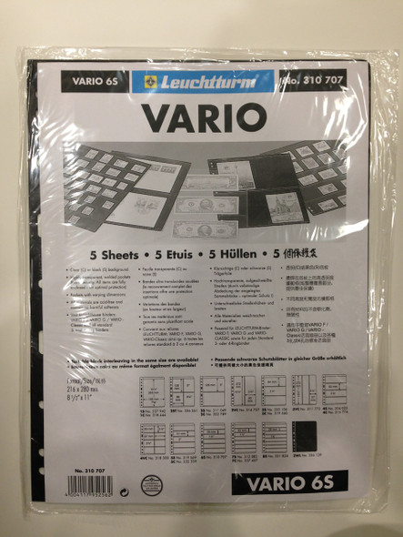 VARIO BLACK STAMP STOCKPAGES - FIVE SHEETS - SIX STRIPS