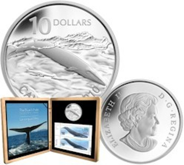 2010 $10 STERLING SILVER - BLUE WHALE COIN AND STAMP SET (LAST IN SERIES) 2010 $10 STERLING SILVER - BLUE WHALE COIN AND STAMP SET (LAST IN SERIES)