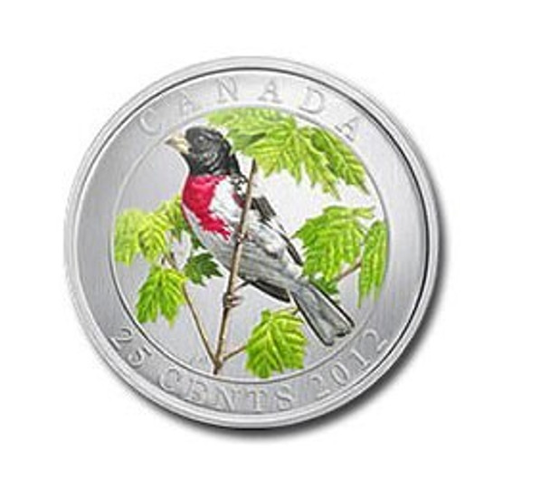 2012 25-CENT COLOURED COIN - ROSE-BREASTED GROSBEAK