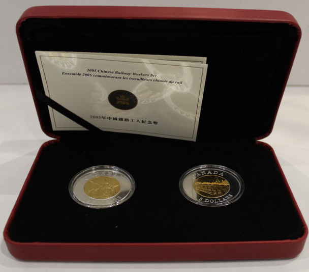 2005 $8 FINE SILVER TWO-COIN SET - COMMEMORATION OF CHINESE RAILWAY WORKERS