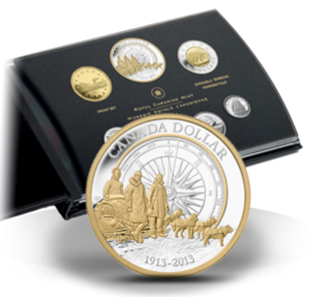 2013 FINE SILVER PROOF DOUBLE DOLLAR COIN SET - 100TH ANN. ARCTIC EXPEDITION