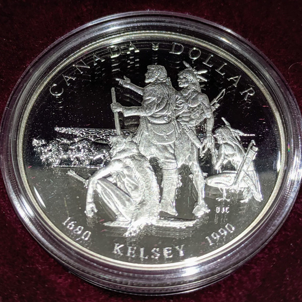 1990 PROOF COMMEMORATIVE SILVER DOLLAR - HENRY KELSEY TRICENTENNIAL