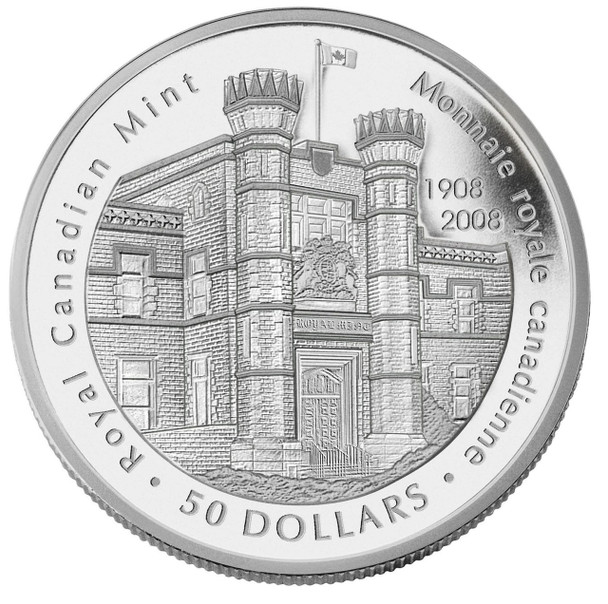 2008 5 OZ SILVER COIN - 100TH ANNIVERSARY OF THE ROYAL CANADIAN MINT
