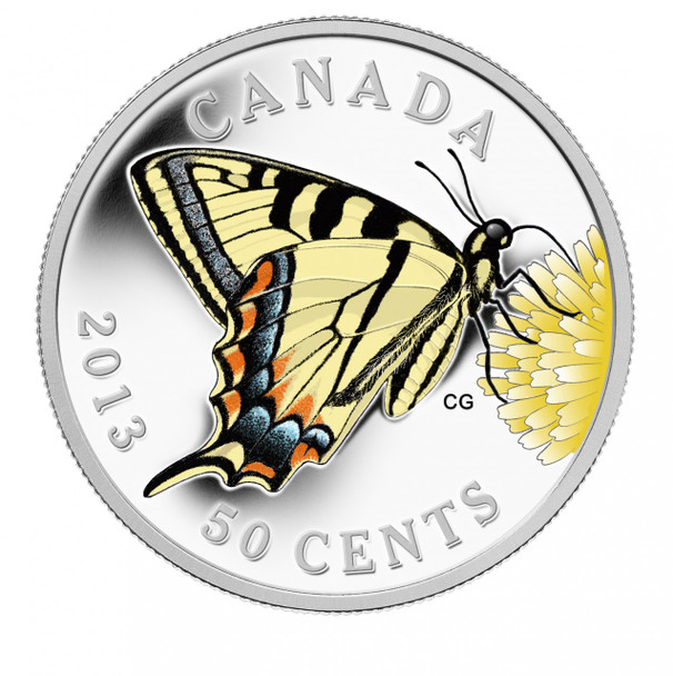 2013 50-CENT SILVER PLATED COIN - BUTTERFLIES OF CANADA: CANADIAN TIGERSWALLOWTAIL