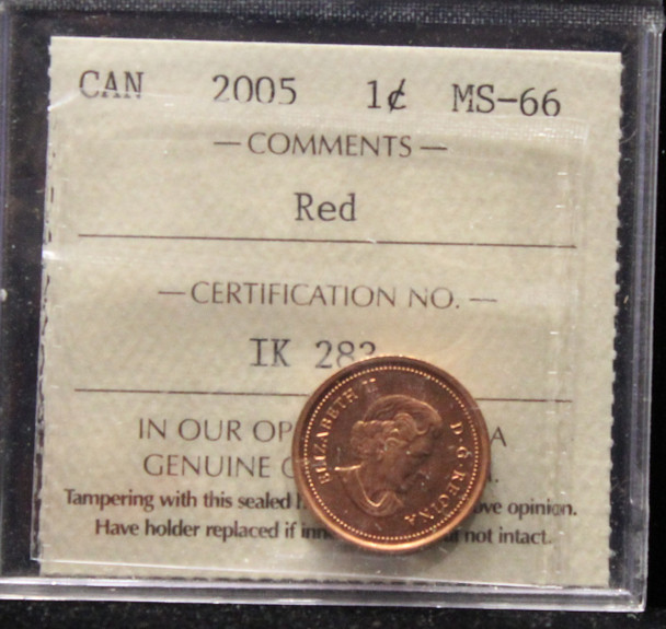 2005 CANADIAN 1 CENT ICCS MS-66 (RED)