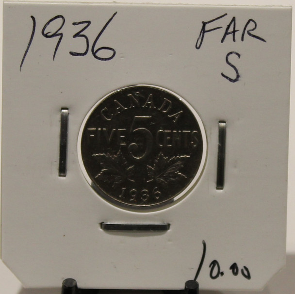 1936 CANADIAN FIVE- CENT - FAR S- UNGRADED - AS PICTURED