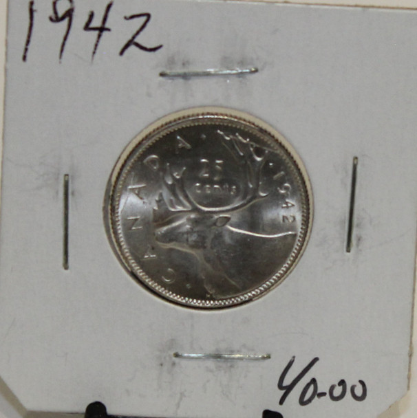 1942 CIRCULATION 25 - CENT COIN - UNGRADED - AS PICTURED
