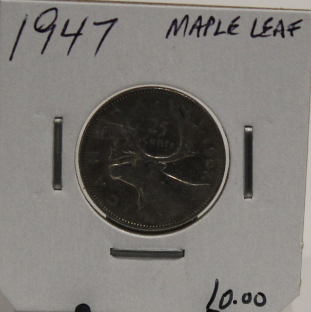 1947 CIRCULATION 25-CENT COIN - MAPLE LEAF - UNGRADED - AS PICTURED