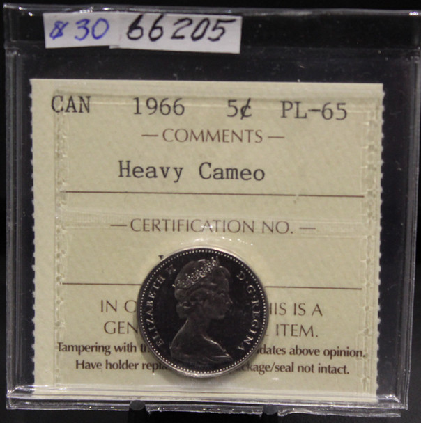 1966 CIRCULATION 5-CENT COIN  - HEAVY CAMEO - PL-65