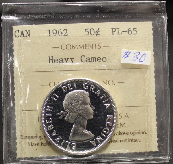 1962 CIRCULATION 50-CENT COIN - HEAVY CAMEO - PL-65