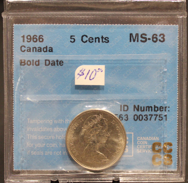 1966 CIRCULATION 5-CENT COIN - BOLD DATE - MS-63
