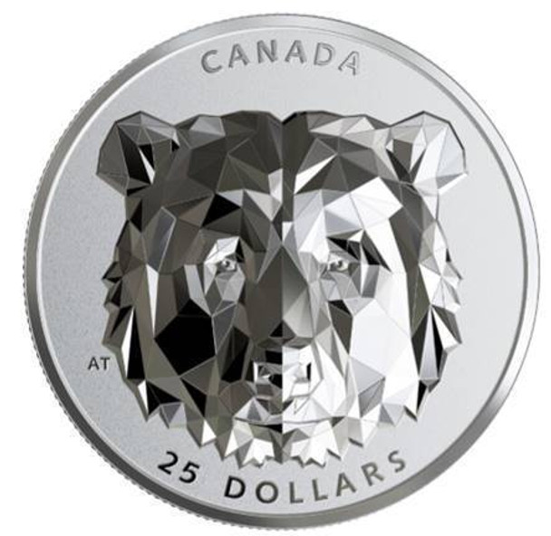 2020 $25 FINE SILVER COIN MULTIFACETED ANIMAL HEAD: GRIZZLY BEAR