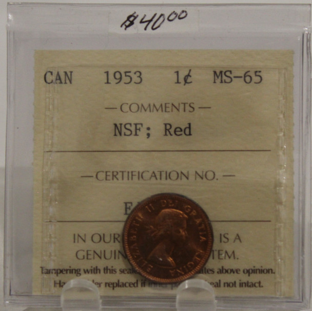1953 CIRCULATION 1-CENT COIN - NSF, RED - MS-65