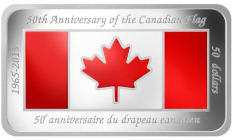 SALE - 2015 $50 FINE SILVER COIN 50TH ANNIVERSARY OF THE CANADIAN FLAG (NO BLACK SLEEVE)