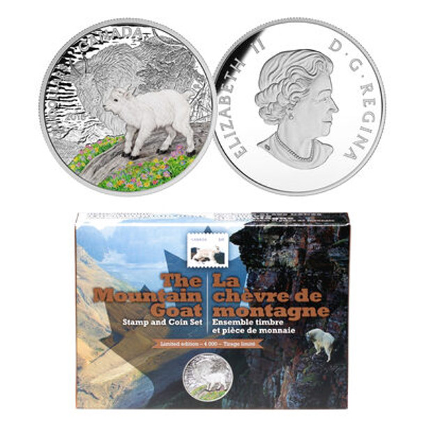 2015- THE MOUNTAIN GOAT, COIN AND STAMP SET $20 FINE SILVER