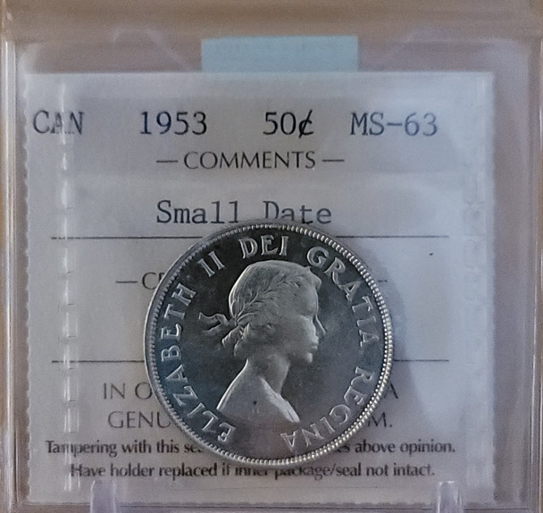 1953 CANADA CIRCULATION 50 CENT MS-63 SMALL DATE