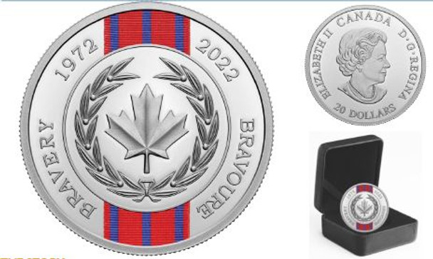 2022 $20 FINE SILVER COIN 50TH ANNIVERSARY OF THE MEDAL OF BRAVERY