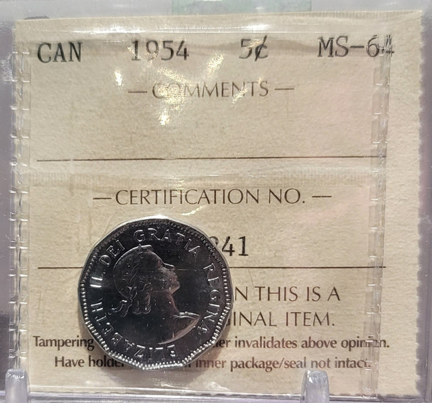 1954 CANADA CIRCULATION 5 CENT MS-64 