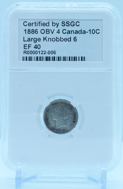 1886 10 CENT OBV4 CANADA LARGE KNOBBED 6 – EF 40 - GRADED