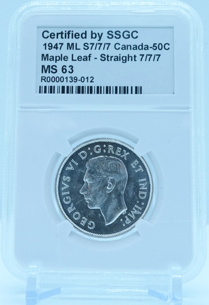 1947 50 CENT ML 27/7/7 CANADA MAPLE LEAF – STRAIGHT 7/7/7 – MS 63 -  GRADED