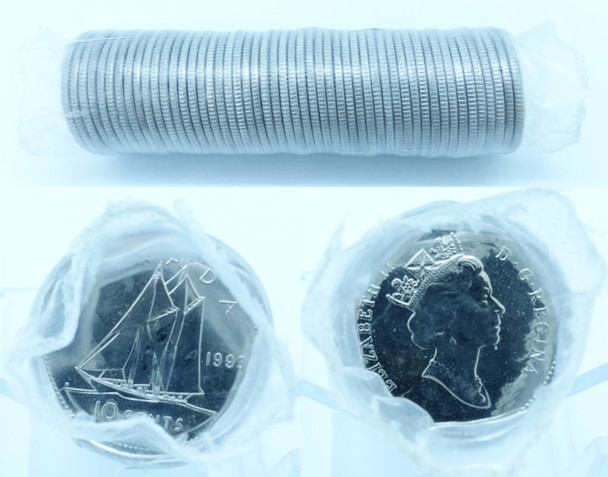 1993 10 CENTS ROLL DIADEMED PORTRAIT MODIFIED BLUENOSE DESIGN