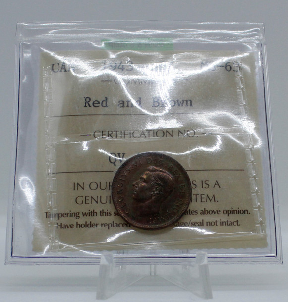 1943 CIRCULATION CANADIAN 1-CENT MS-63 RED AND BROWN