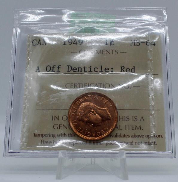 1949 CIRCULATION CANADIAN 1-CENT MS-64 A OFF DENTICLE; RED (2)