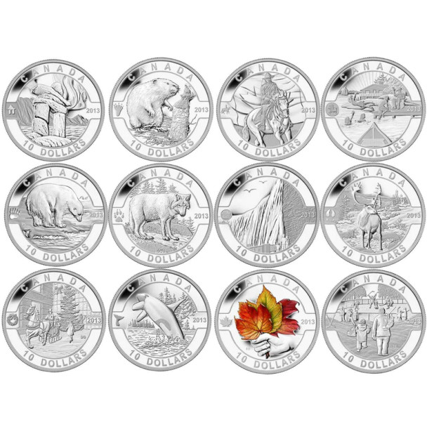 2013 $10 O CANADA FULL 12 COIN SERIES: SILVER COINS WITH WOODEN BOX