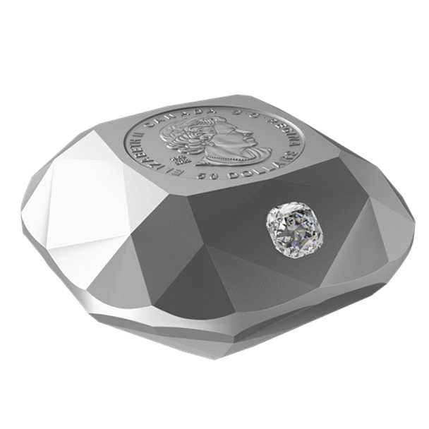 2024 PURE SILVER DIAMOND- SHAPED COIN- DE BEERS IDEAL CUSHION DIAMOND