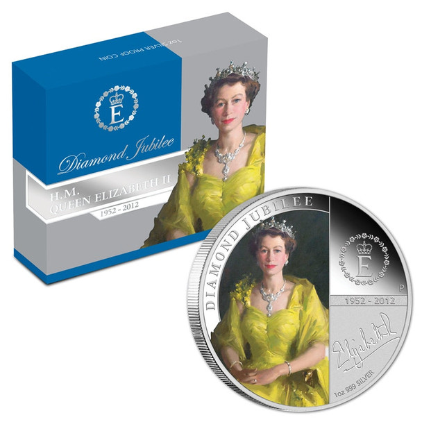 2012 - $1 PURE SILVER PROOF COIN - H.M. QUEEN ELIZABETH II: DIAMOND JUBILEE