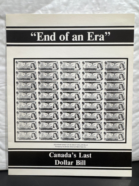 $1 CANADIAN DOLLAR BILL "END OF AN ERA" UNCUT THREE BILL SHEET