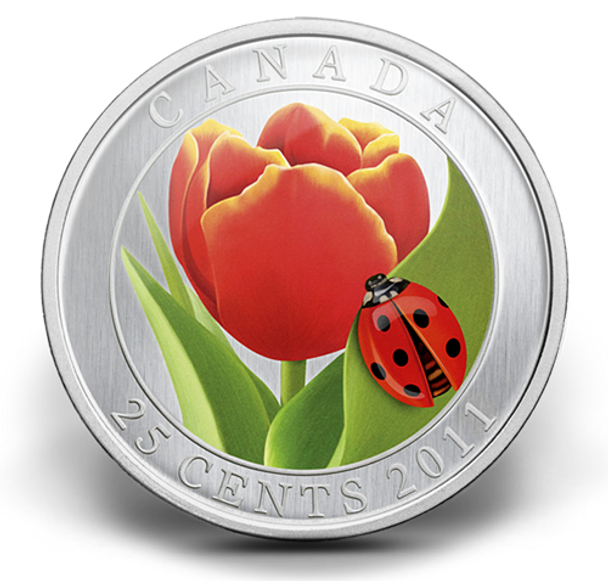 2011 25c TULIP WITH LADYBUG COLOURED COIN