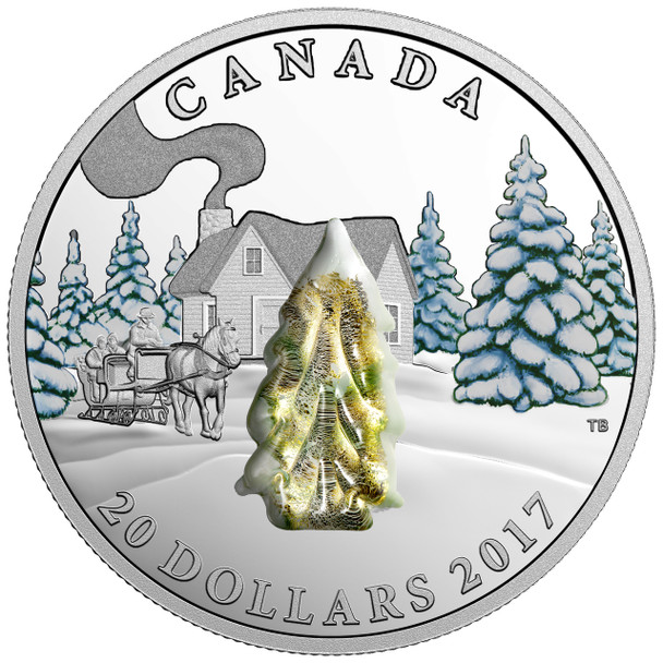 (SALE) 2017 $20 FINE SILVER COIN SNOW-COVERED TREES - MURANO GLASS (NO BLACK SLEEVE)