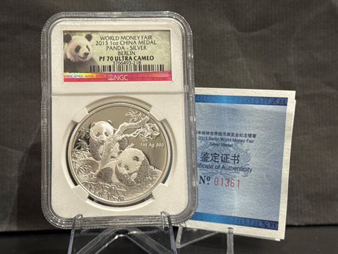 E-TRANSFER ONLY - 2013 1oz WORLD MONEY FAIR CHINA MEDAL PANDA - FINE SILVER - BERLIN NGC PF70 ULTRA CAMEO